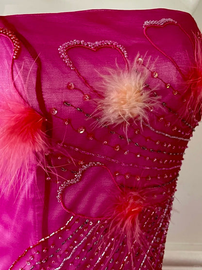 Vintage Mermaid Sweetheart Pink Tulle With Flowers Beading Long Prom Dresses Formal Outfits Evening Night Gown RB8144