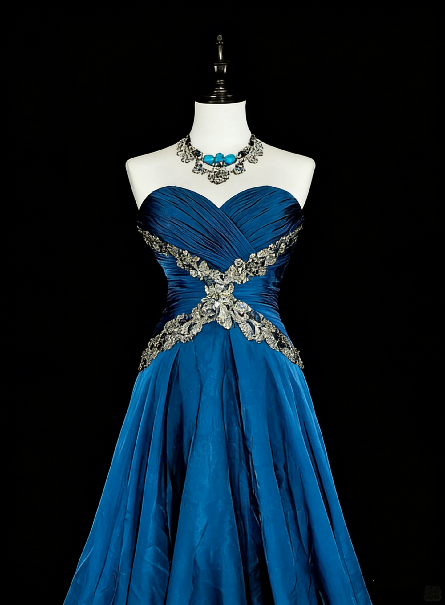 Vintage A Line Sweethart Blue Chiffon Long Prom Gown Party Wear Fashion Dresses N1824