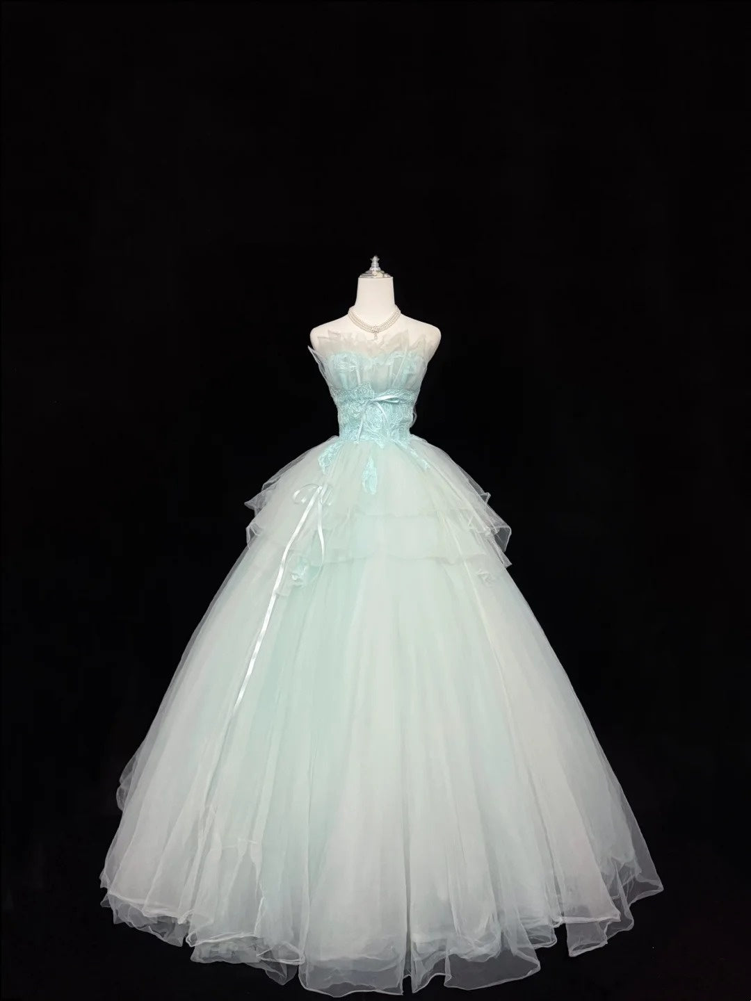 Sweet 16 Dresses Long Ball Gown Sweet Sixteen Long Birthday Dress Strapless Blue Tulle Formal Gown RC0284