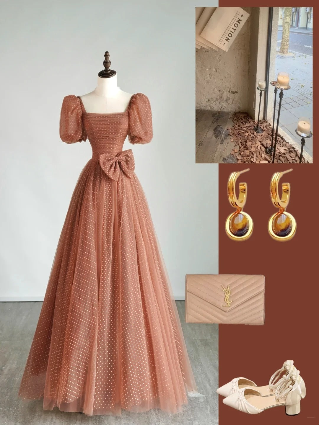Modest A line Square Neck Polka Dots Tulle Prom Dresses Inspiration Party Gowns Princess Formal Dress N765