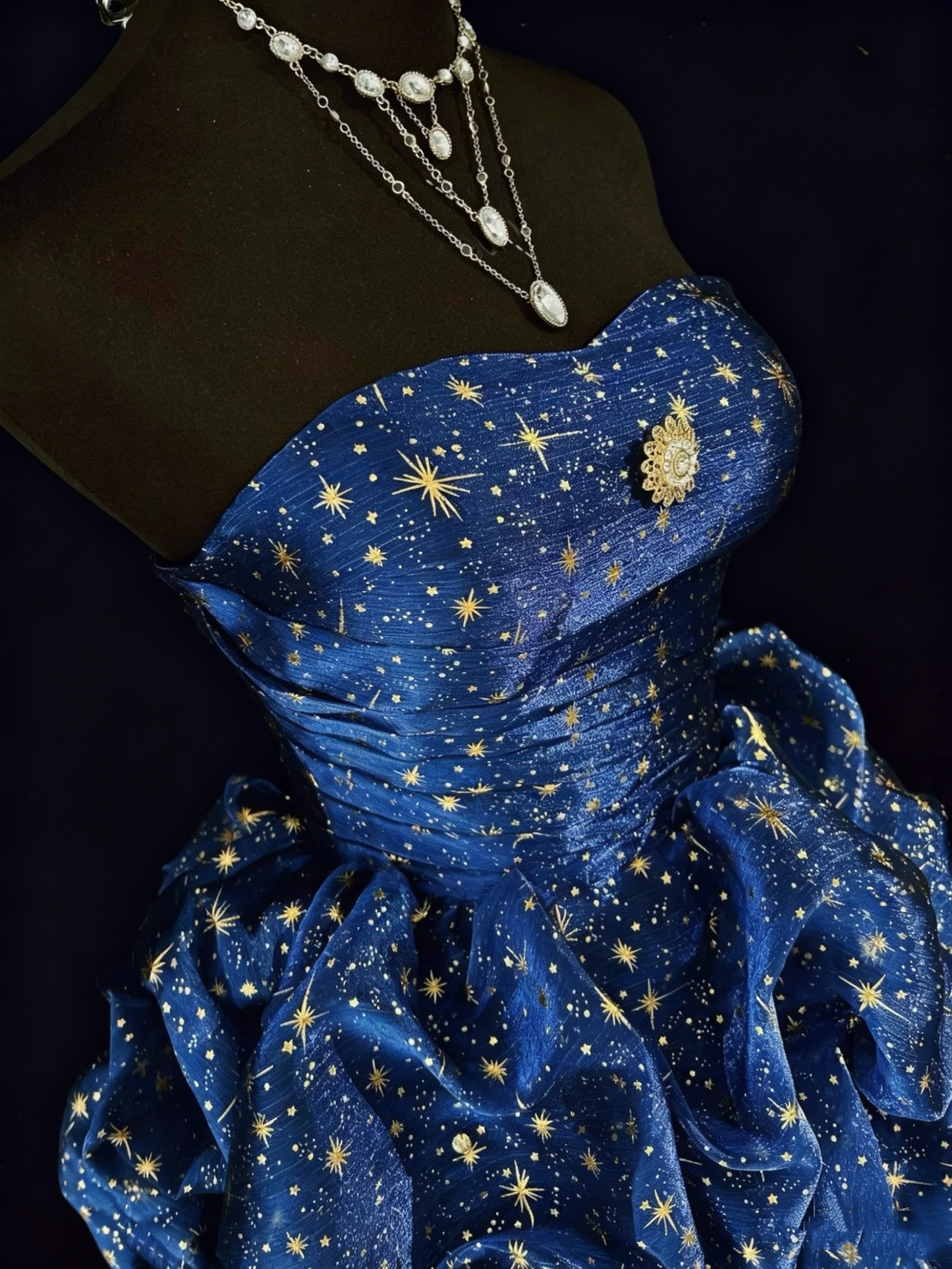 Glam Ball Gown Sweetheart Navy Blue With Gold Strars Party Dress Cocktail Gown Homecoming Dresses N3813