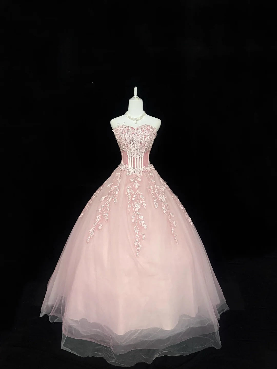 Sweet 16 Dresses Long Ball Gown Sweet Sixteen Long Birthday Dress Sweetheart With Lace Appliqued Pink Formal Gown RC0302