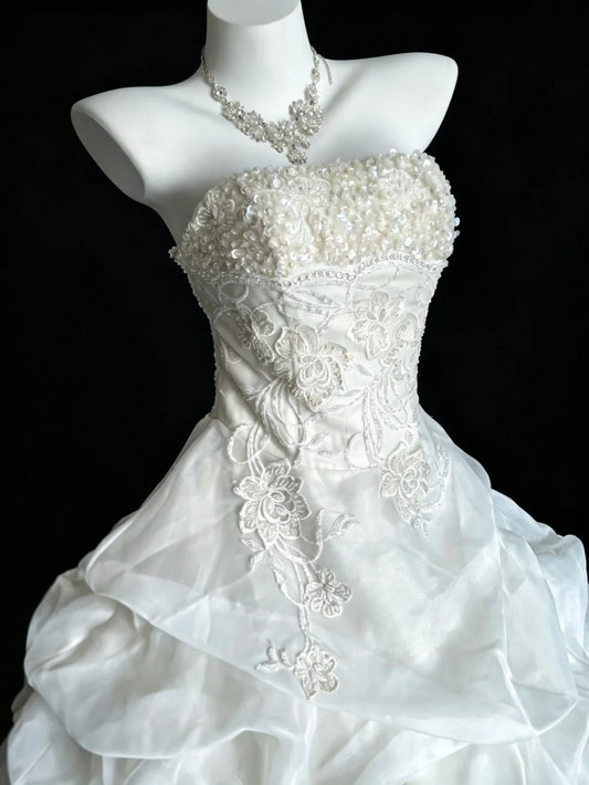 Vintage Wedding Dresses Ball Gown Strapless With Beading Summer Long Wedding Dress N4212