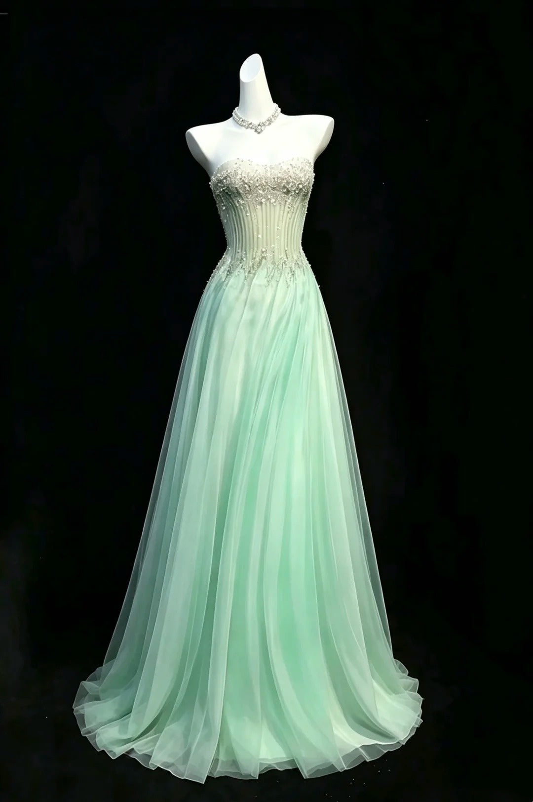 Modest Prom Dresses A line Sweetheart Mint Green With Sparkles Beaded Evening Formal Dress RB3294