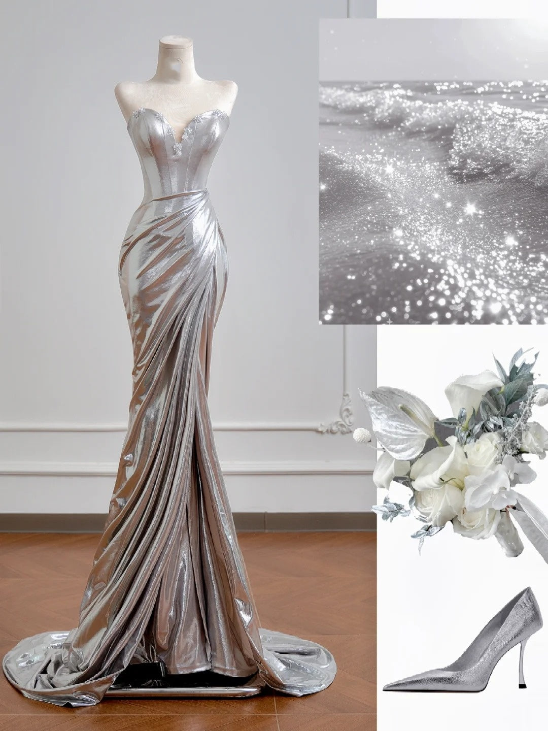 Shiny Mermaid Sweetheart Silver Sequin Prom Dresses Long Evening Formal Gown With High Slit Party Gowns N345