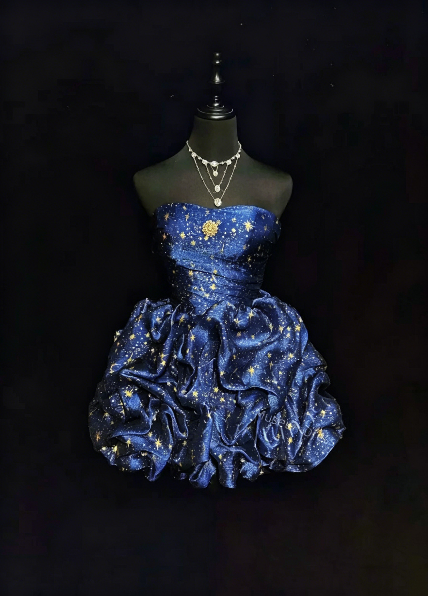 Glam Ball Gown Sweetheart Navy Blue With Gold Strars Party Dress Cocktail Gown Homecoming Dresses N3813