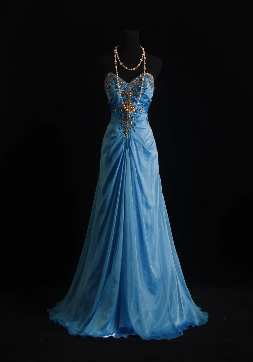 Vintage Prom Dresses Mermaid Sweetheart Blue Chiffon 80s With Ruffled Gold Beading Long Formal Evening Outfits N4215