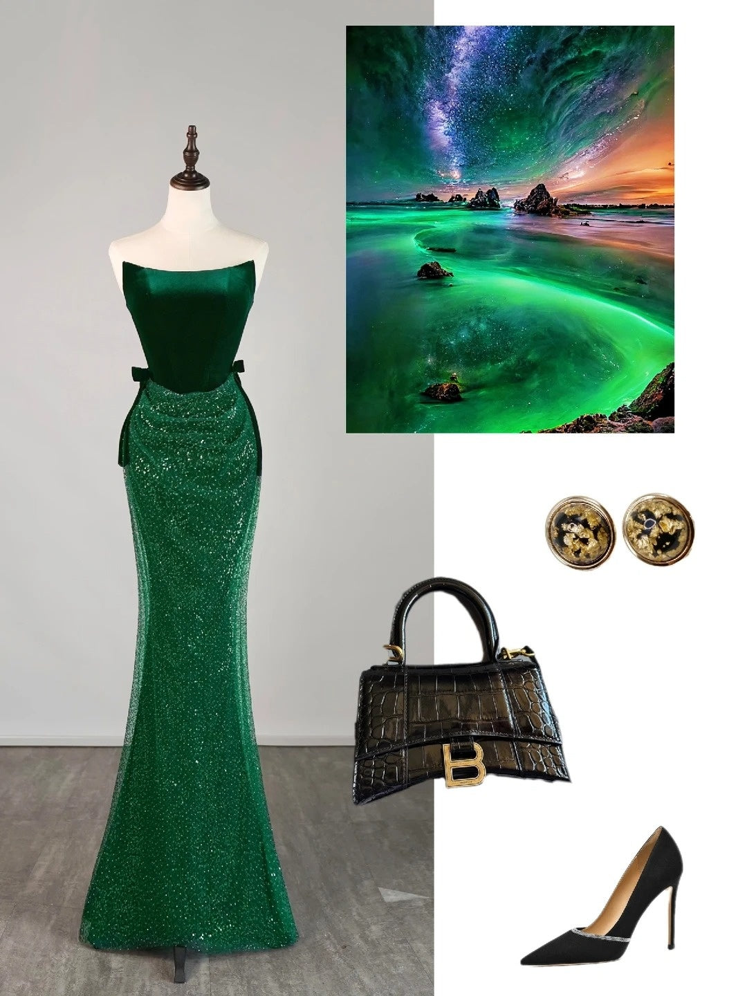 Stunning Mermaid Strapless Green Sequined Prom Dresses Inspiration Evening Dress Princess Graduation Gown N1078