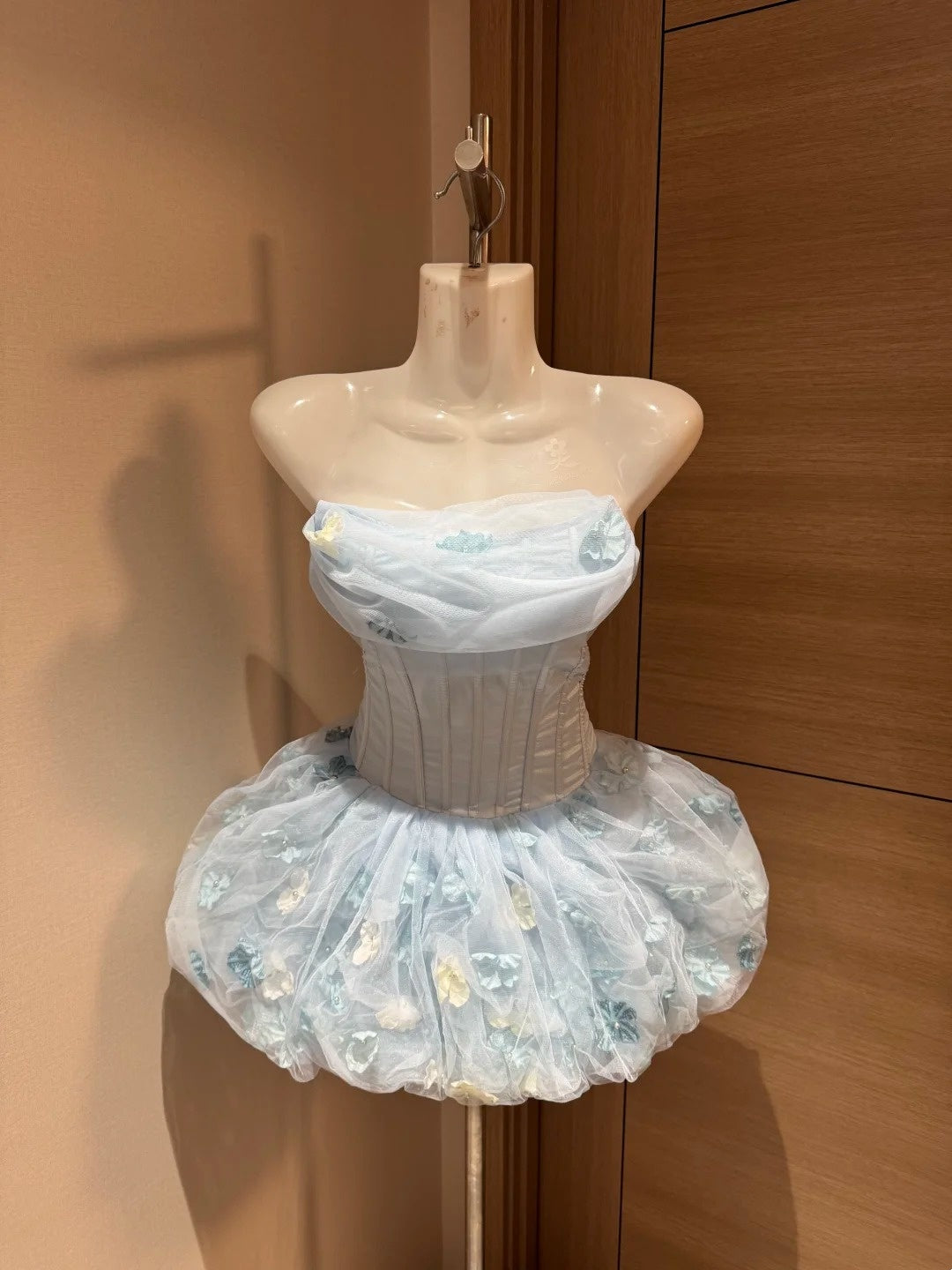 Cute Ball Gown Strapless Light Sky Blue Floral Short Night In Rio Inspo Hoco Dress Ideas Homecoming Dresses RB4037