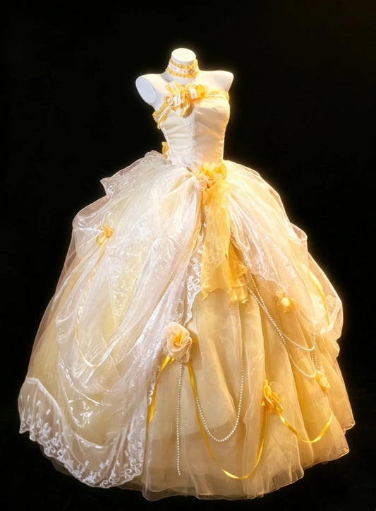 Sweet Ball Gown Strapless Organza Yellow Sweet 16 Dresses Quinceanera Dress Long 15 Vestidos De Fiesta N4200