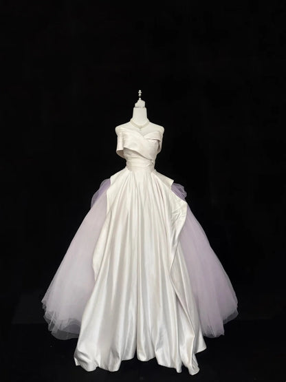 Sweet 16 Dresses Long Ball Gown Off Shoulder With Sleeves Lilac Tulle Sweet Sixteen Birthday Gown RC0363