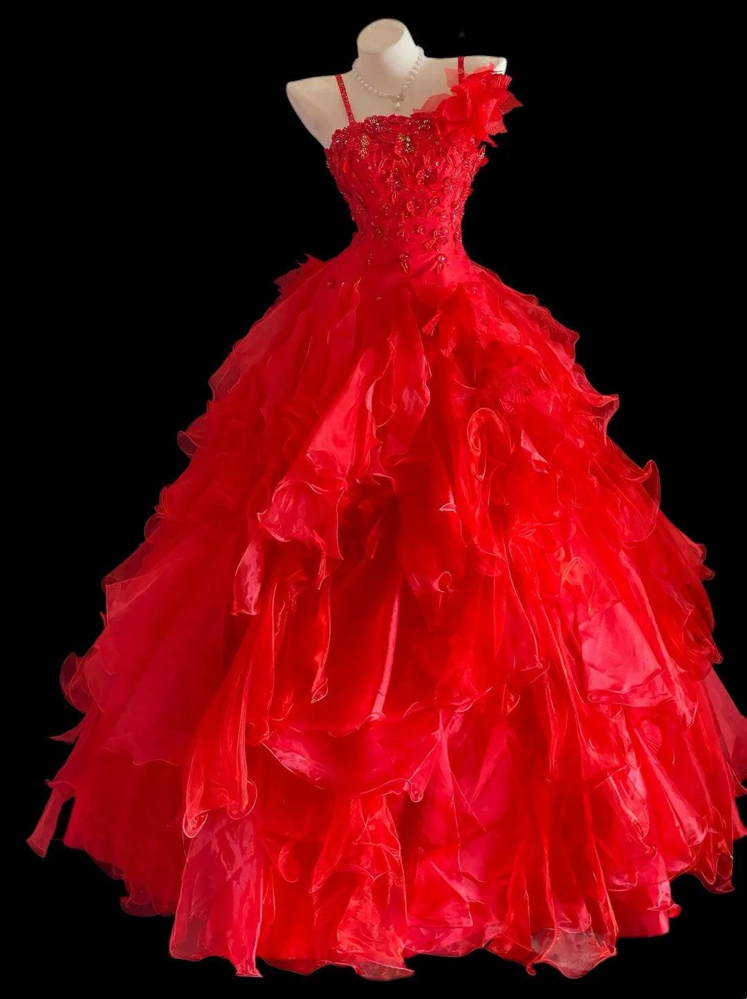 Princess Ball Gown Spaghetti Straps Red Long Lace Sweet 16 Dresses Seventeen Quince Dress RB4015