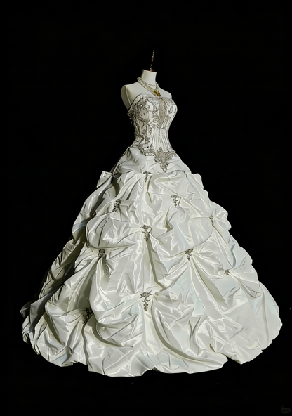 Vintage 80s Wedding Dresses Ball Gown Strapless Long Brides Dress Fitted Bridal Gown N1594