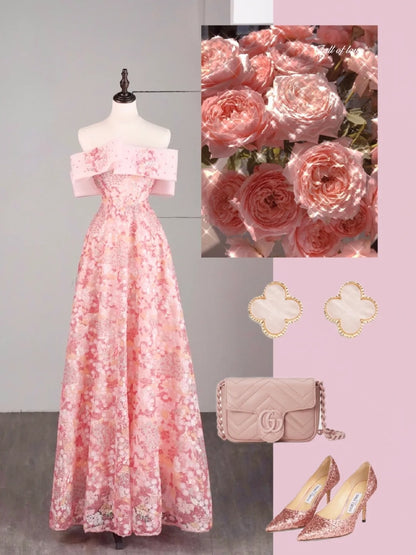Elegant A line Off The Shoulder Pink Sequin Long Prom Dresses For Teens Evening Outfits Formal Dress N1079