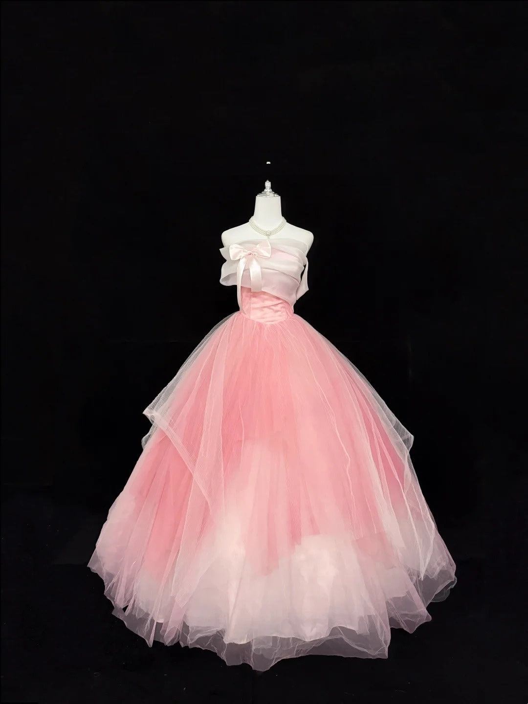 Sweet 15 Quinceanera Dress Ball Gown Strapless Pink With Bow-knot Tulle 15th Birthday Gown RC0250