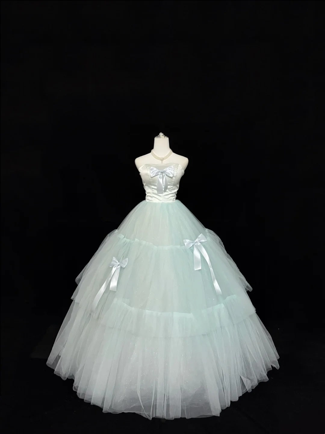 Sweet 15 Quinceanera Dress Ball Gown Strapless Mint Green With Bow-knot Tulle 15th Birthday Gown RC0239