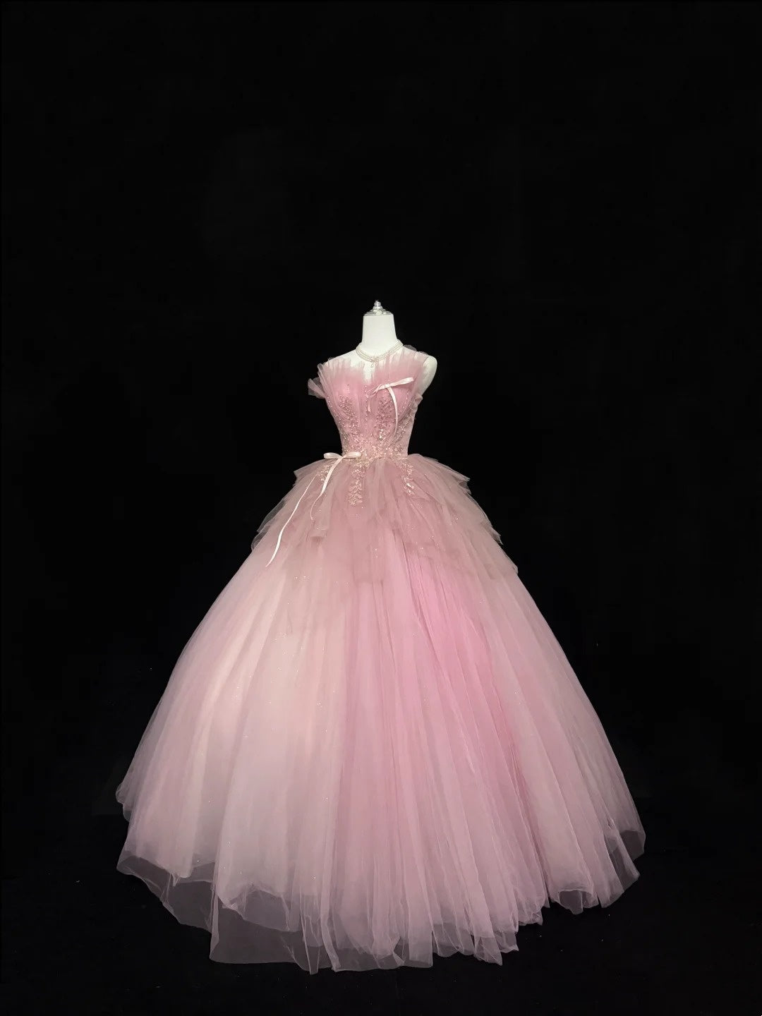 Sweet 16 Dresses Long Ball Gown Sweet Sixteen Long Birthday Dress Strapless Pink Tulle Formal Gown RC0326