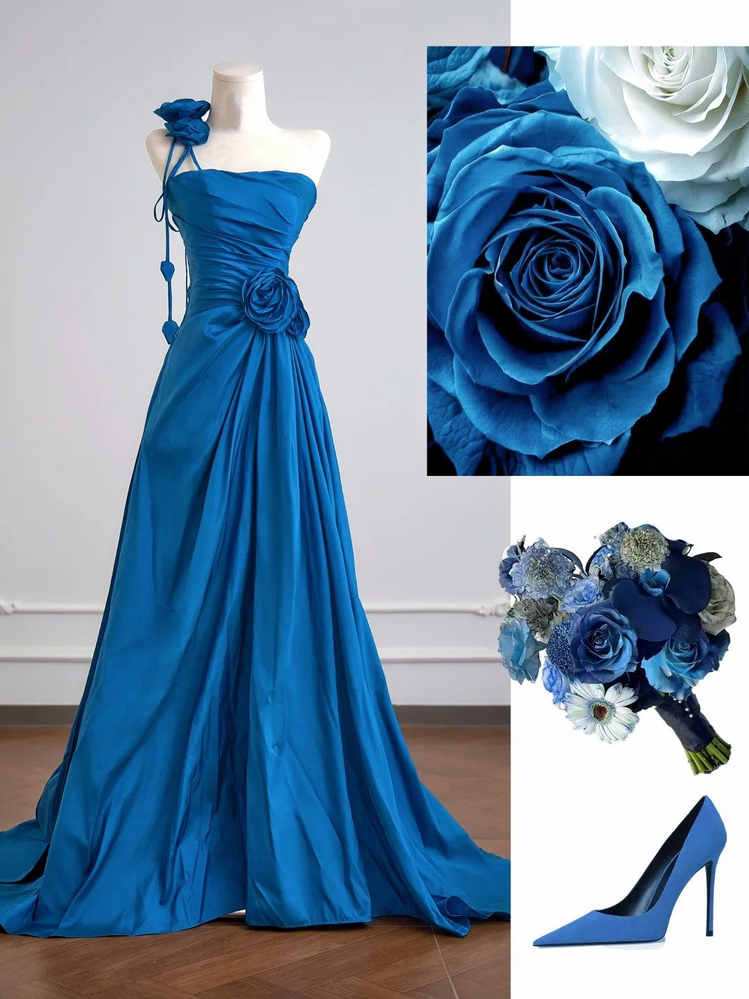 Simple A Line One Shoulder Royal Blue With Flowers Long Prom Dresses Impress 18th Birthday Outfits Party Gown N342