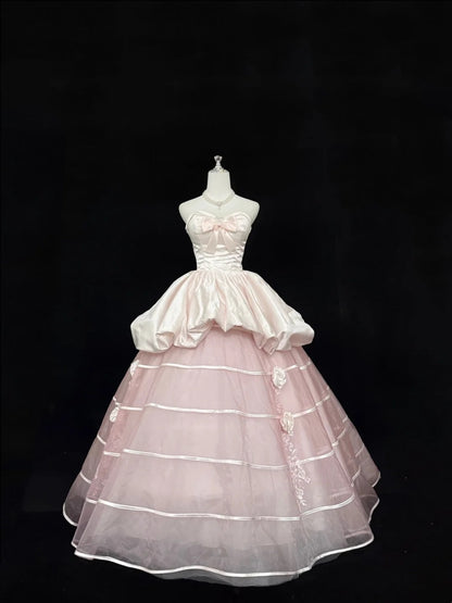 Sweet 16 Dresses Long Ball Gown Sweetheart Blush Pink With Flowers Sweet Sixteen Birthday Gown RC0315