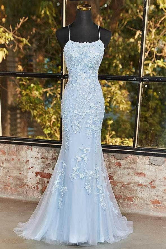 Elegant Sheath-Column Floor Length Tulle Backless Long Prom Dress Party Dresses Online AB1689