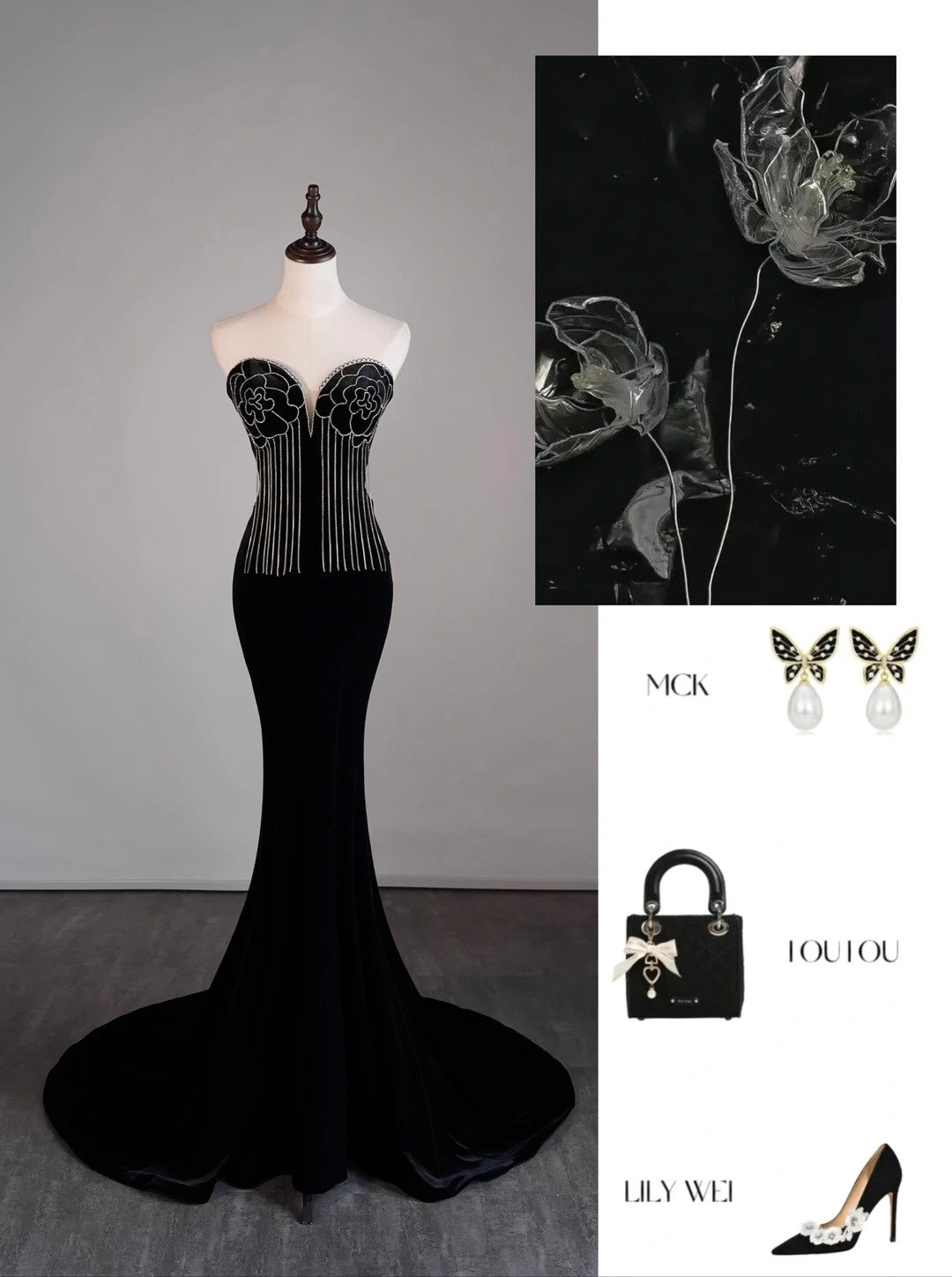 Modest Mermaid Sweetheart Black Velvet College Formal Outfit Prom Graduation Dresses For Teens N1178