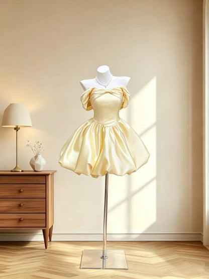 Pretty Outfit Ideas For Teens Girls Off The Shoulder Inspo Short Yellow Ball Gown Birthday Outfits Homecoming Dress RB3062