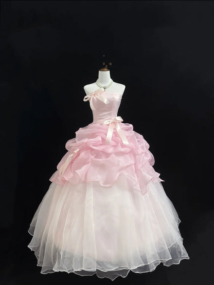 Sweet 15 Quinceanera Dress Ball Gown Strapless Pink With Ruffled Tiered 15th Birthday Gown RC0233