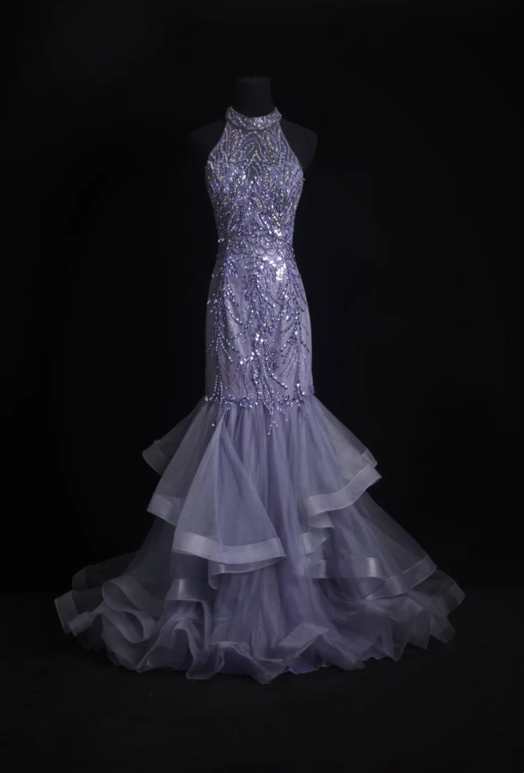Vintage Prom Dresses 1960s Mermaid High Neck Purple Tulle Floor Length – RubyFashionDress