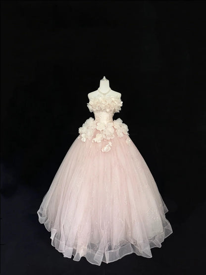 Sweet 16 Dresses Long Ball Gown Sweet Sixteen Long Birthday Dress Strapless 3D Flowers Pink Formal Gown RC0300
