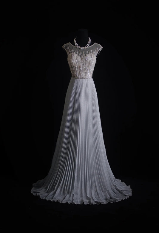 Vintage Prom Dresses Aesthetic 80s Retro A line Gray Pleated Chiffon Floor Length Formal Outfits N2332