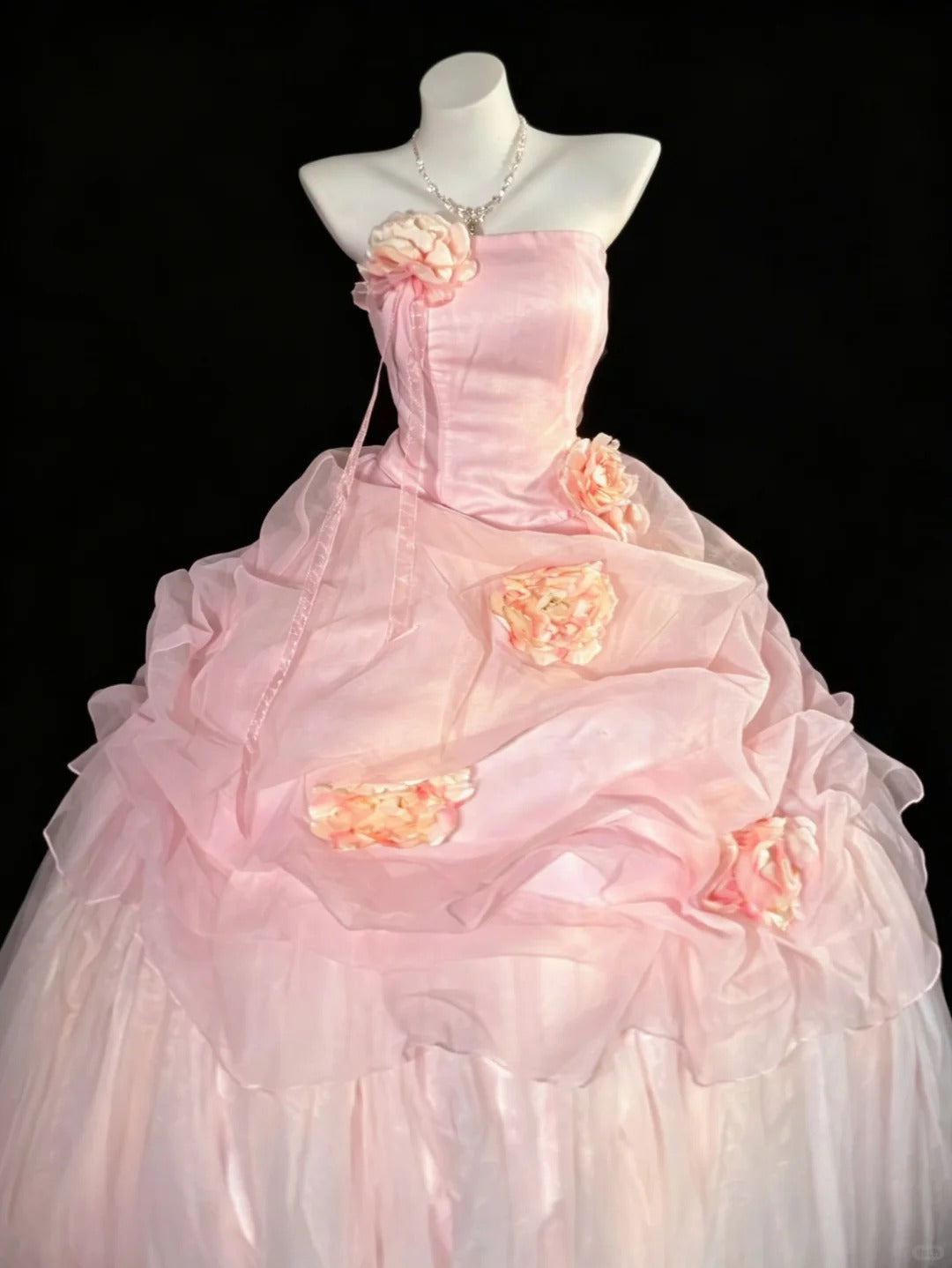 Princess Ball Gown Strapless Pink Quince dress Tulle Long Sweet 15 16 Quinceanera Dresses Vestido de princesa RB4466
