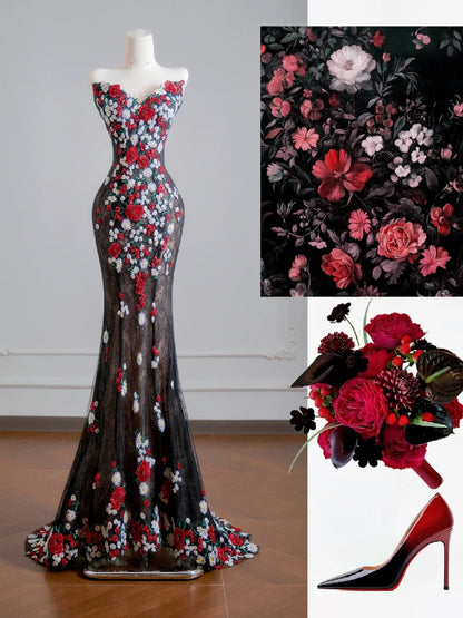 Modest Mermaid Sweetheart Black Tulle With Appliques Long Prom Dresses Impress 18th Birthday Outfits Party Gown N344