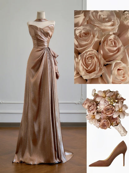 Simple A Line Sweetheart Champagne With Slit Prom Dresses Long Evening Formal Gown BirthdayParty Gowns N375