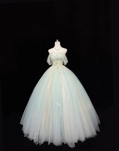 Prom Dress Long Floor Length Ball Gown Off Shoulder Tulle With Sleeves Formal Evening Gown For Women RC0286
