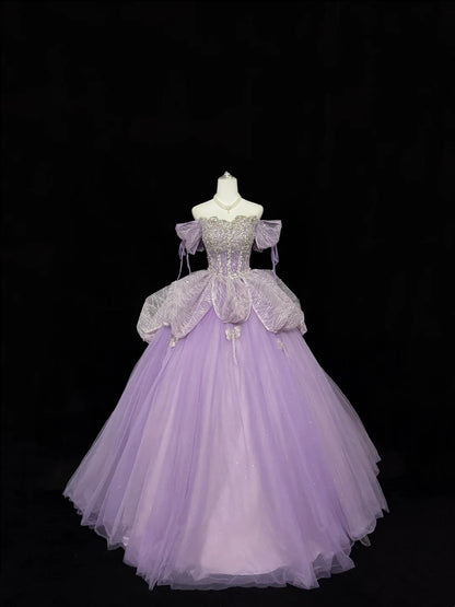 Sweet 15 Quinceanera Dress Ball Gown Off Shoulder Lilac With Sleeves Long 15th Birthday Gown RC0311
