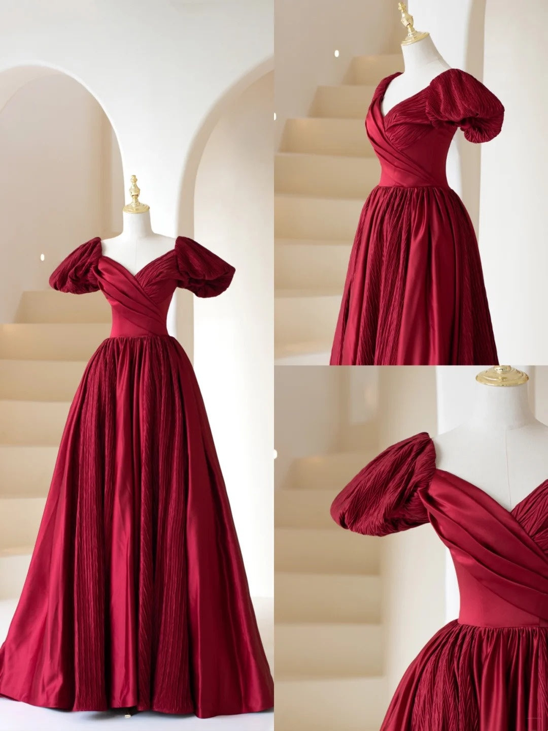 Stylish A line V Neck Burgundy With Sleeves Long Prom Dresses Inspiration Evening Gowns Formal Party Prom Dress N197