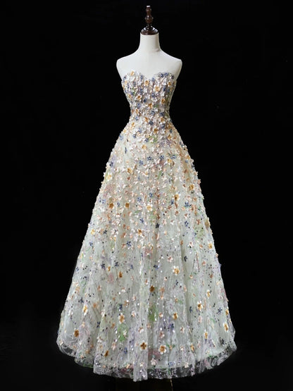 Beautiful Ball Gown Sweetheart Floral Tulle Long Prom Dresses Formal Gowns Inspo Evening Outfit N228