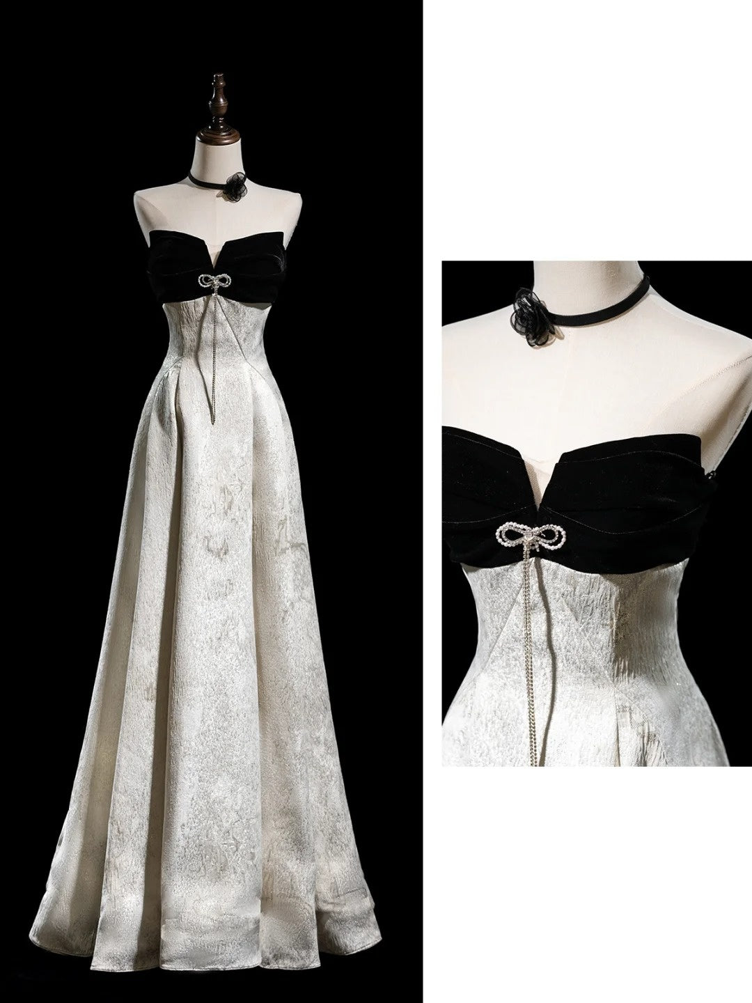 Modest A Line Strapless Floral Satin Long Evening Prom Dresses Floor Length Evening Formal Dress N274