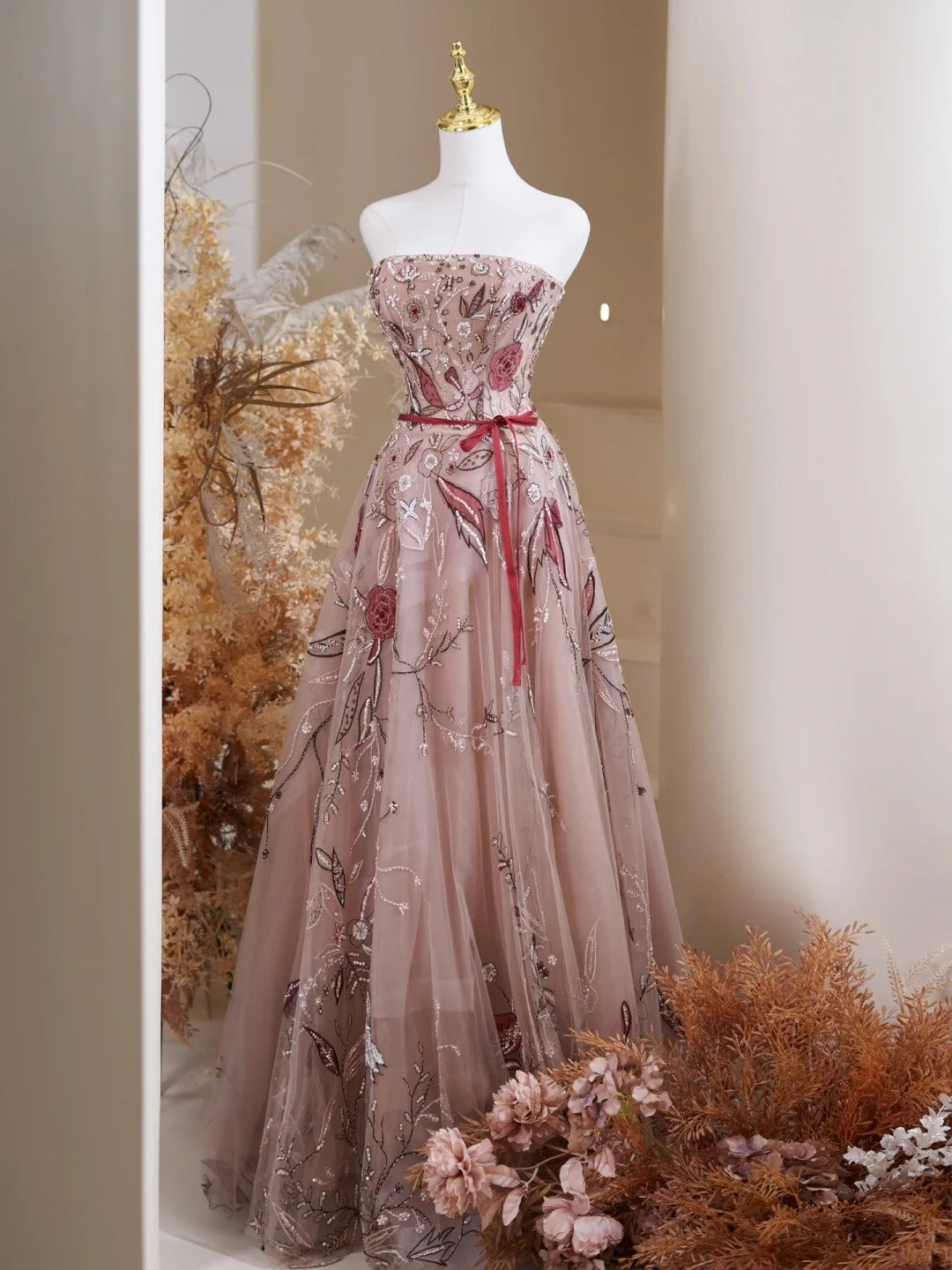 Cute Ball Gown Strapless Floral Tulle Lace Long Prom Dresses Impress 19th Birthday Outfits Prom Gown N237
