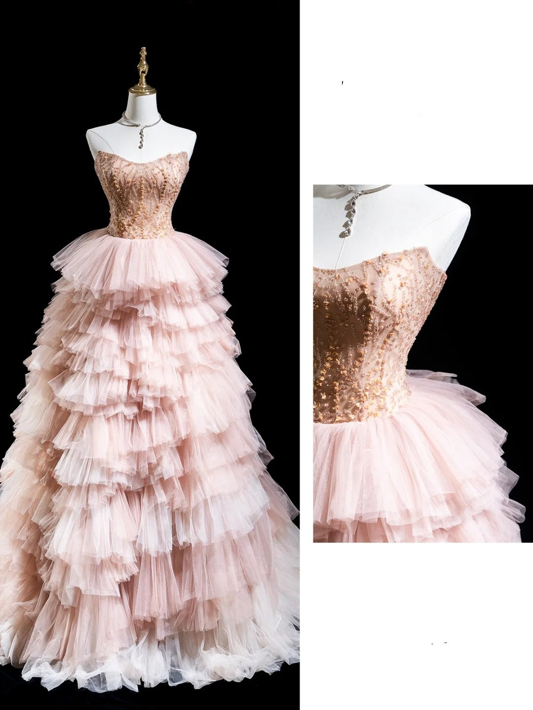 Beautiful Pink Ball Gowns Strapless Satin Tulle Party Dresses Prom Dresses Impress Sweet 16 Formal Dress N296