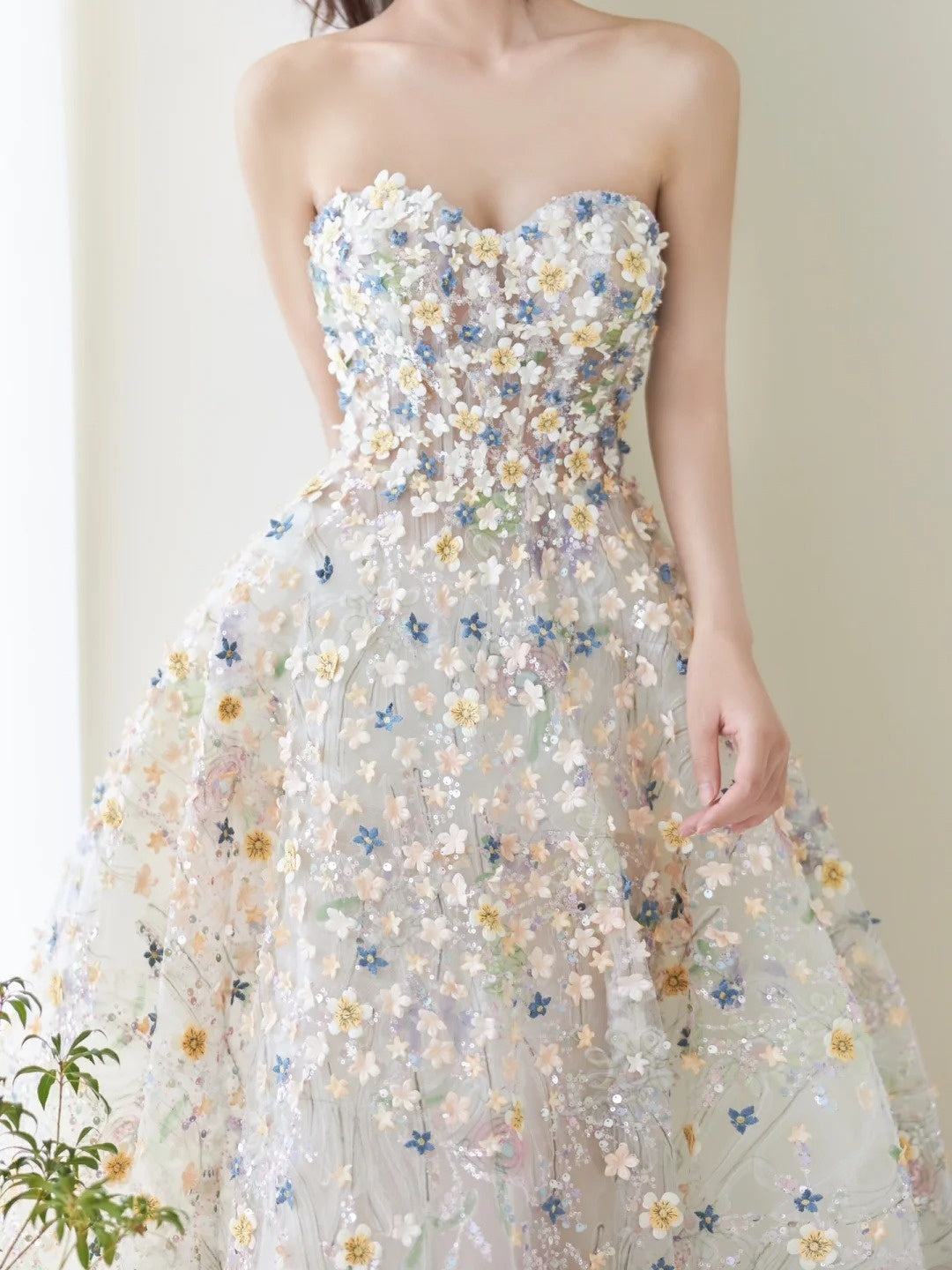Cute Ball Gown Sweetheart Floral Tulle Tea Length Prom Dresses Formal Gowns Inspo Evening Outfit N303