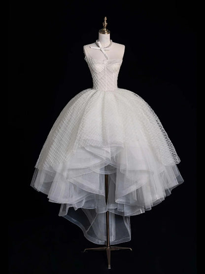 Classy Ball Gowns High Low Strapless White Tulle Prom Dresses Graduation Gown 20th Birthday Outfits N507