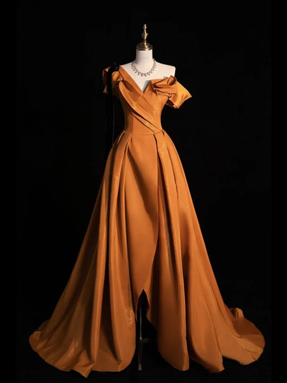 Chic Ball Gown One Shoulder Satin Sleeveless Senior Prom dresses High School Long Formal Dress N1267