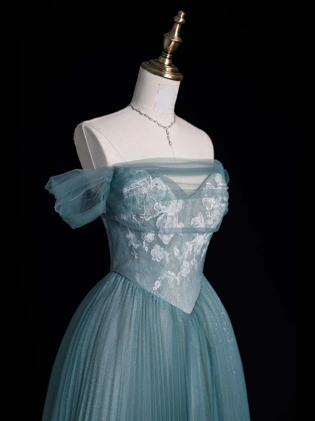 Beautiful Ball Gown Off The Shoulder Blue Tulle Long Prom Dresses Inspiration Evening Gowns Formal Dress N1228