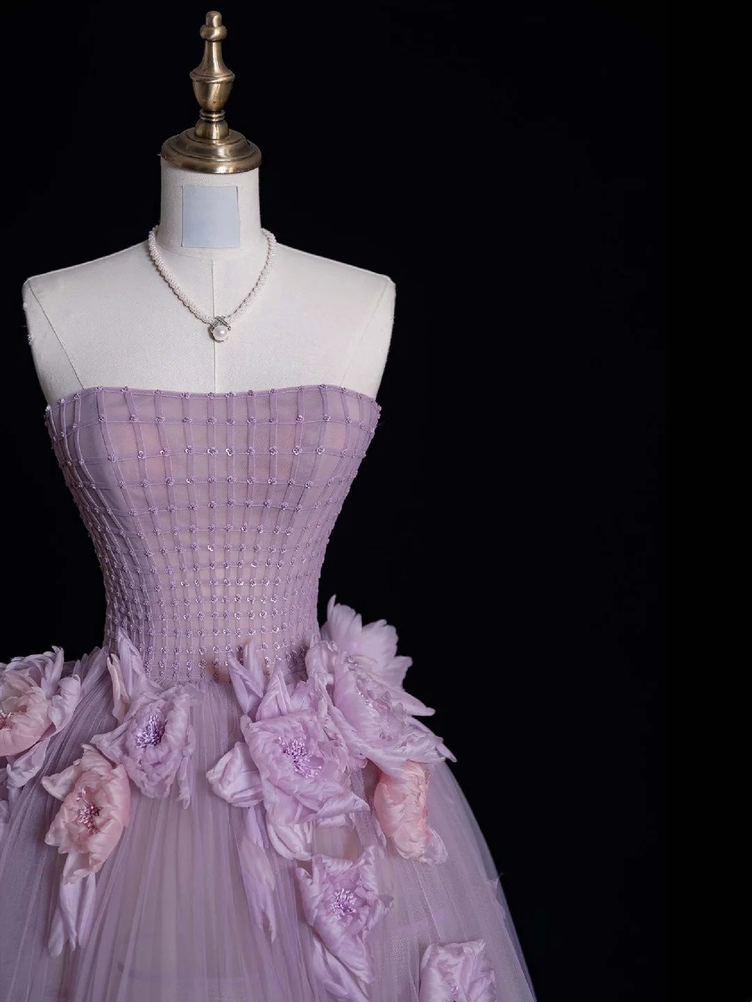 Modest Ball Gown Strapless Lilac Tulle Long Formal Evening Dress Gowns Formal Prom Dresses N747
