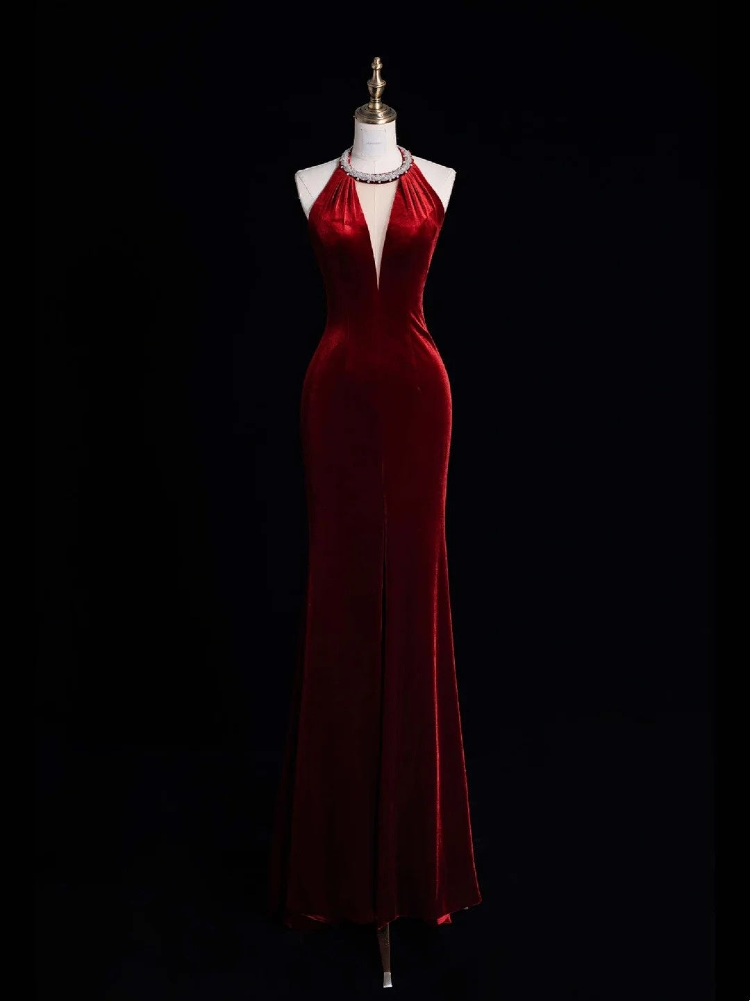Stunning Mermaid Scoop Neck Burgundy Velvet With Tassels Prom Dresses Inspiration Evening Dress Princess Graduation Gown N1082
