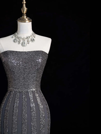 Sparkly Mermaid Strapless Silver Grey Sequins Senior Prom Dresses High School Long Formal Dress N1282