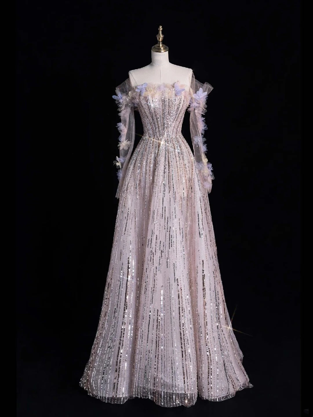 Princess A Line Off The Shoulder Sequined Long Formal Evening Dress Gowns Prom Dresses N741