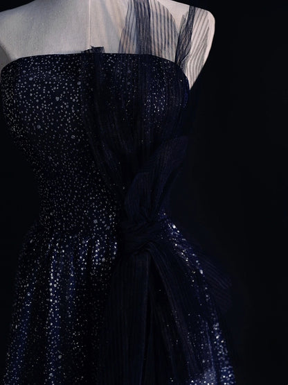 Classy A line Strapless Black Sequins College Formal Outfit Long Prom Graduation Dresses N1218