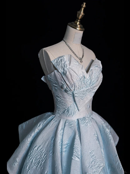 Beautiful Ball Gown Sweetheart Light Sky Blue Floral Sleeveless Long Prom Dress For Women Girls Evening Dresses N667